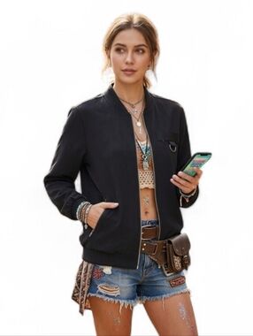 Penningtons Black Utility Bomber Jacket Plus Size X 1X  Gorpcore Festival